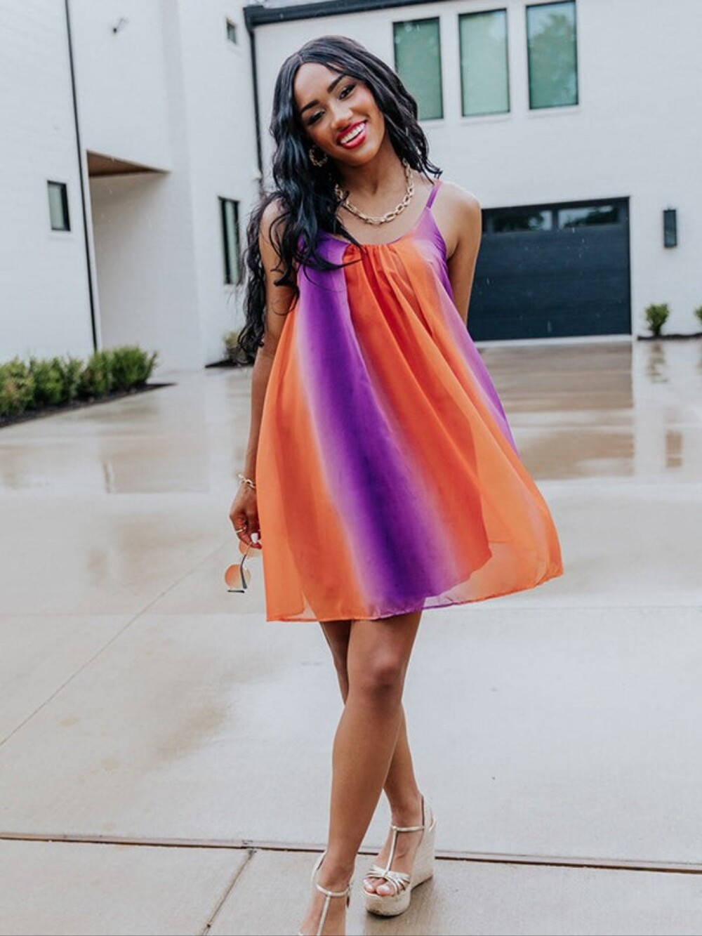 Adrienne Orange Sheer Spaghetti-Strap Dress - Picture 3 of 8